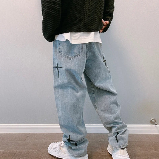 Pantalon homme jeans large streetwear straight
